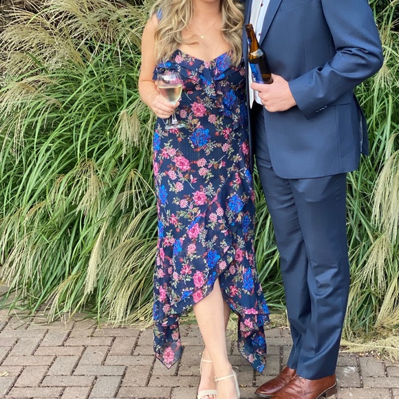 WAYF Shopbop Women's Issy Ruffle Strap Midi Dress Navy Floral Small - Picture 6 of 6